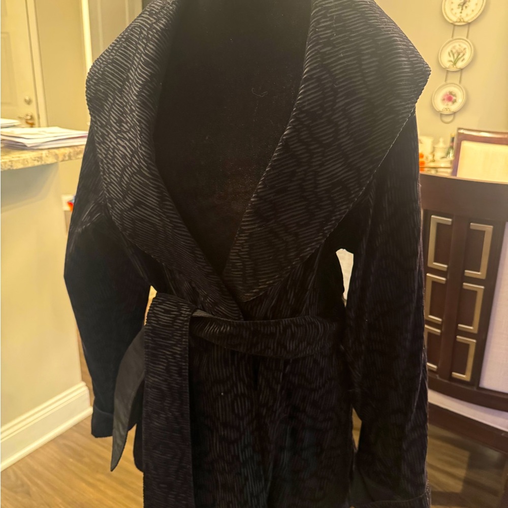 Black Textured Belted Coat